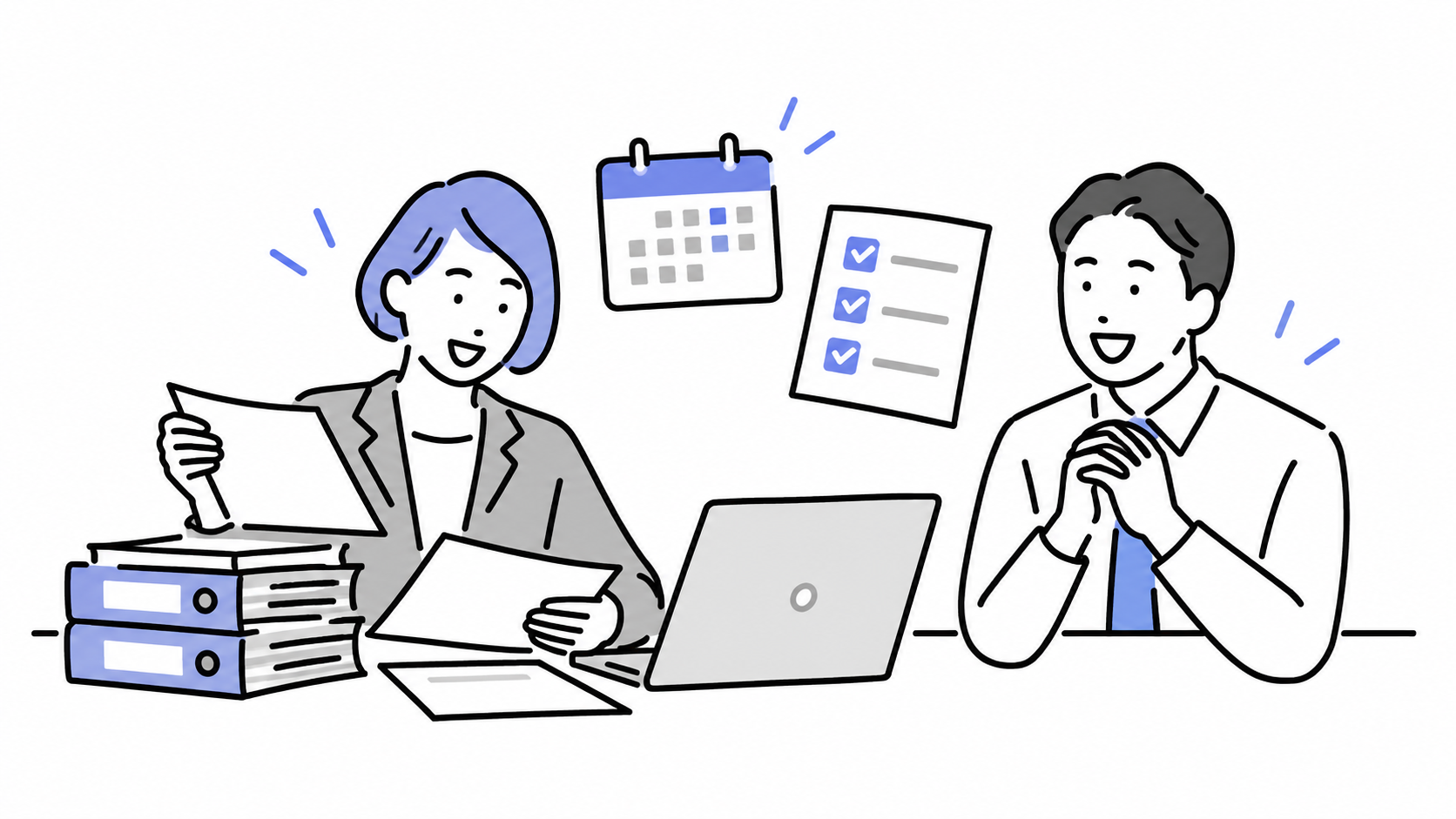 書類や予定を整理して業務を代行するイラスト